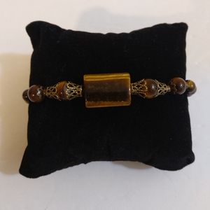 NEW Handcrafted Boho Women's Brown Tigers Eye Bracelet 7"-8" Charm
